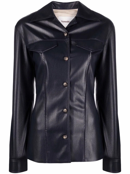  Nanushka Long-sleeved Faux-leather Shirt - Blue 