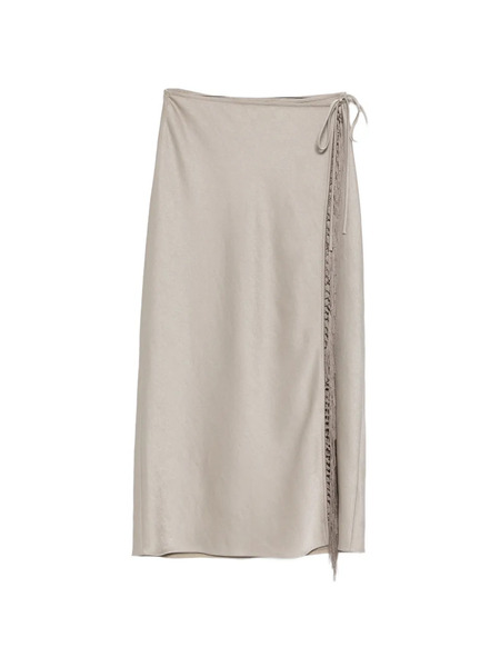  Nanushka Sarong Fringe-detail Midi Skirt - Grey 