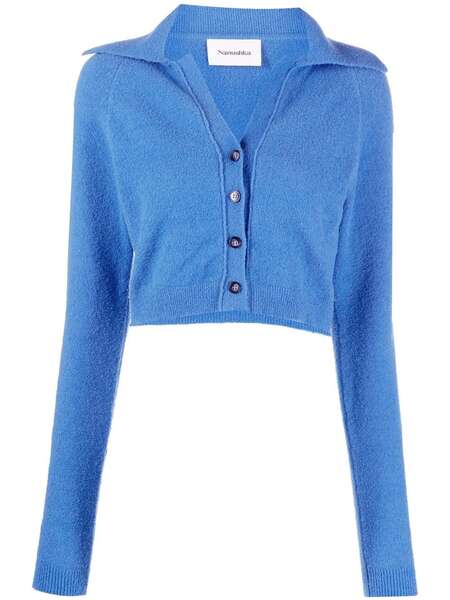  Nanushka Spread-collar Cropped Cardigan - Blue 
