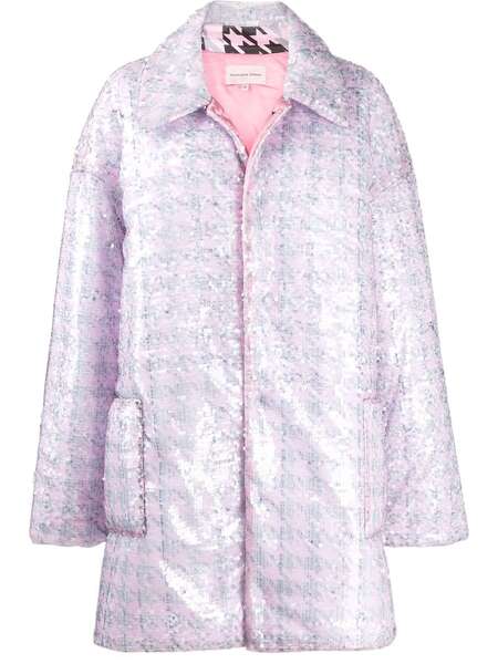  Natasha Zinko Oversized Sequinned Houndstooth Print Coat - Pink 