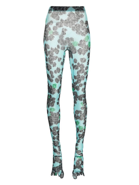  Natasha Zinko Pixel-roses Mesh Leggings - Green 