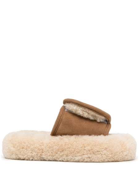  Natasha Zinko Touch-strap Shearling Slides - Brown 