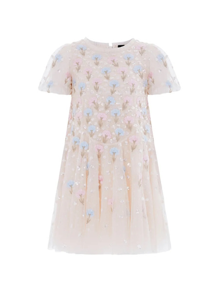  Needle & Thread Kids Floral Appliquéd Party Dress - Neutrals 