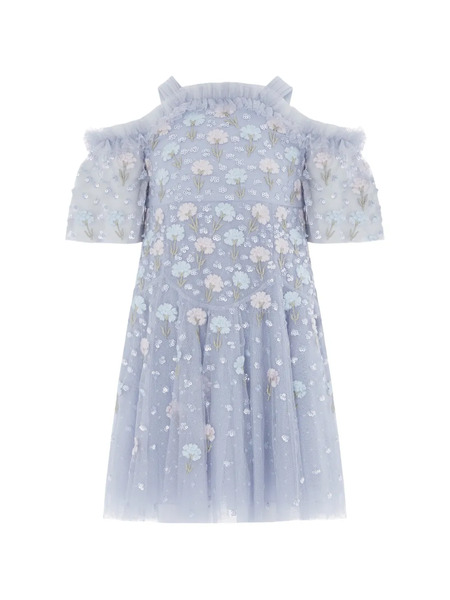  Needle & Thread Kids Floral Embellished Cold-shoulders Party Dress - Blue 