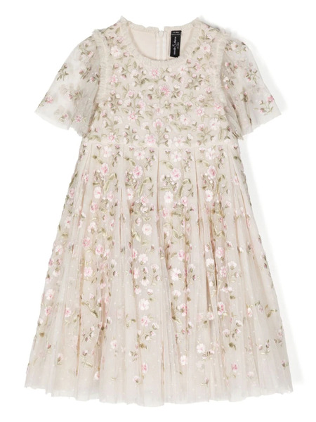  Needle & Thread Kids Posy Pirouette Floral-embroidered Dress - Neutrals 