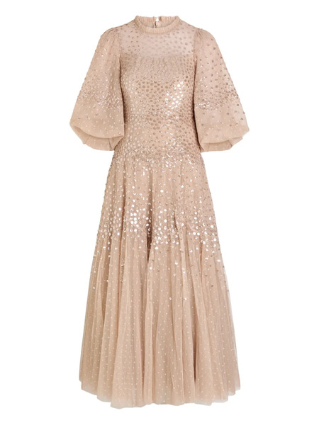  Needle & Thread Sequin-embellished Flute-sleeve Dress - Neutrals 