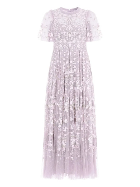  Needle & Thread Victoria Ditsy Floral-embroidered Midi Dress - Purple 