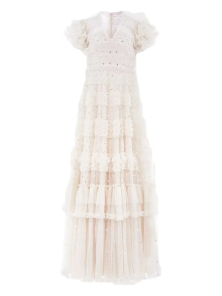  Needle & Thread Vivian Sequin Ruffled Dress - White 
