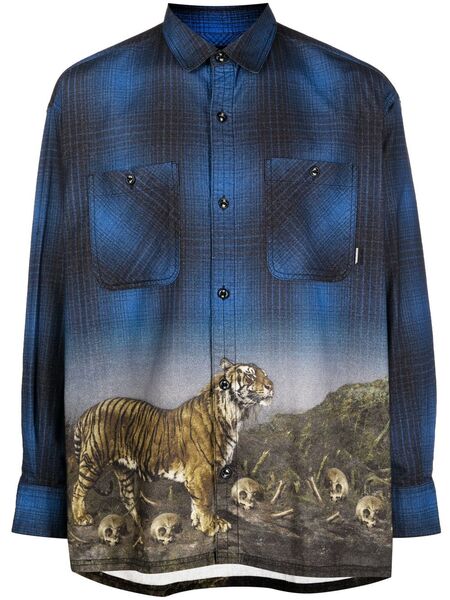  Neighborhood Tiger-print Visual-effect Shirt - Blue 