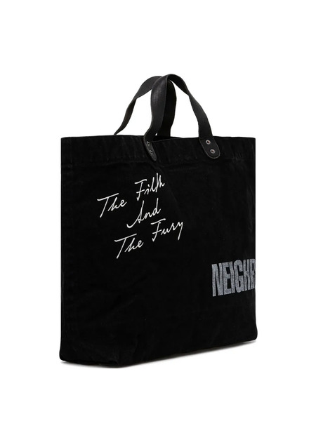  Neighborhood Washed Canvas Leather-handle Tote Bag - Black 