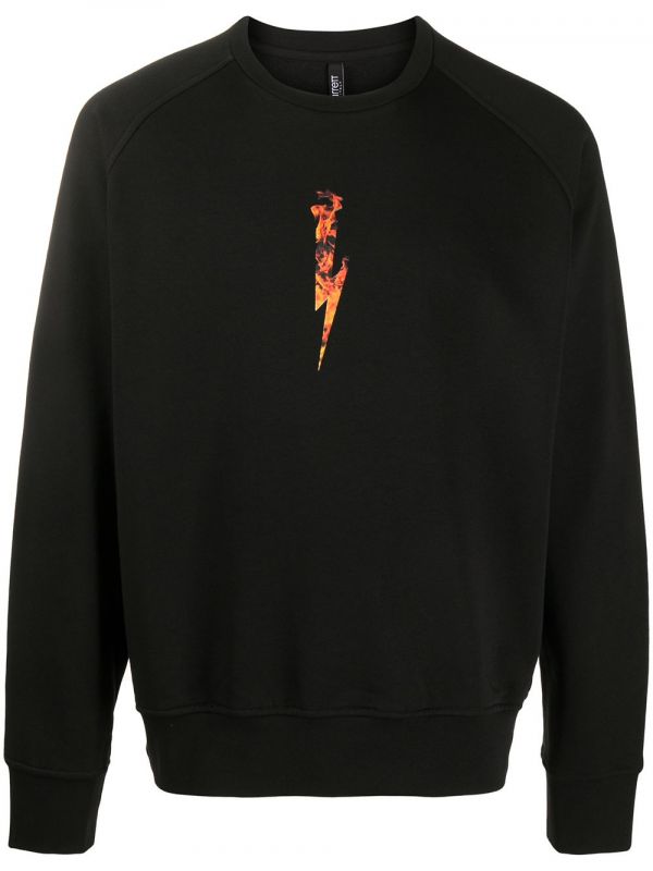  Neil Barrett Flames Logo Print Sweatshirt - Black 