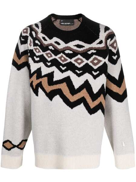  Neil Barrett Intarsia-knit Wool Jumper - Neutrals 