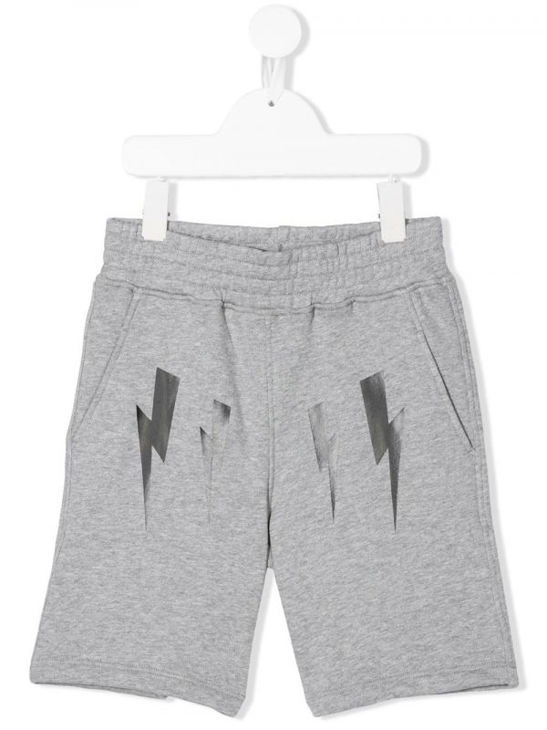  Neil Barrett Kids Bolt Print Jogging Shorts - Grey 