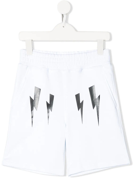  Neil Barrett Kids Lightning Bolt Logo Track Shorts - White 