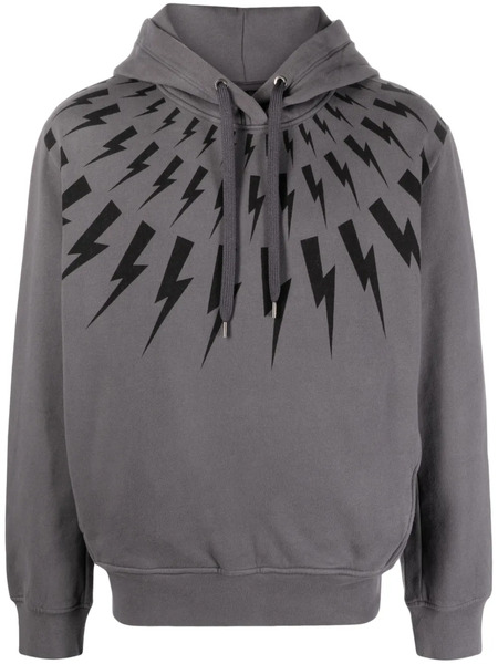  Neil Barrett Thunderbolt-print Cotton Hoodie - Grey 