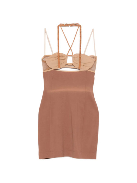  Nensi Dojaka Draped Double Bra Mini Dress - Neutrals 