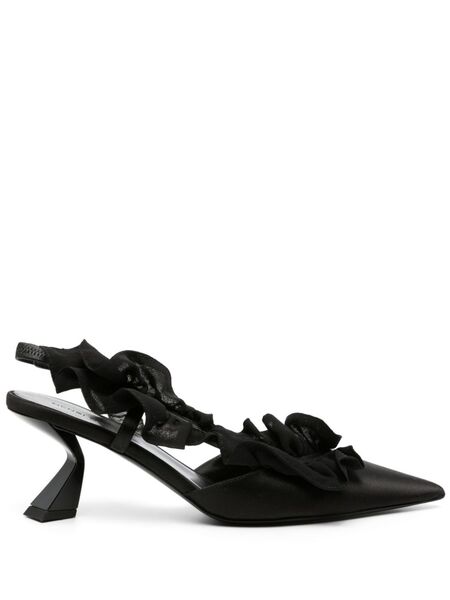  Nensi Dojaka Ruffle-detailed Satin Slingbacks - Black 