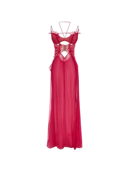  Nensi Dojaka Ruffled Cutout Gown - Red 