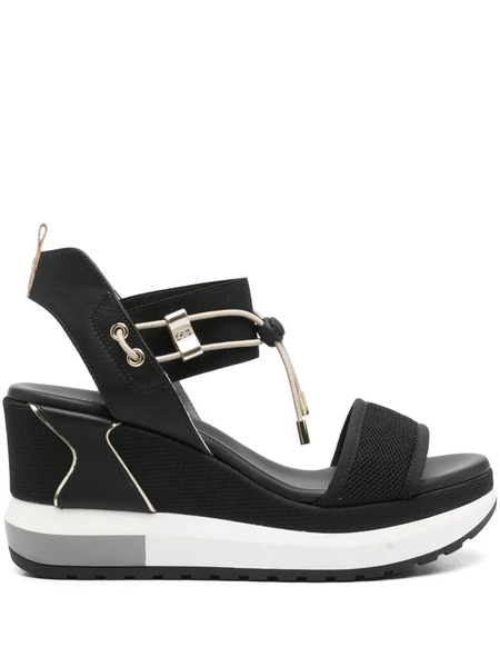  Nerogiardini 80mm Leather Wedge Sandals - Black 