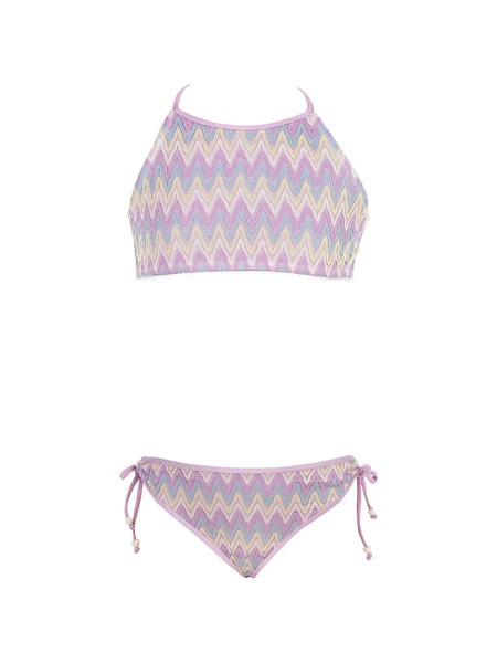  Nessi Byrd Kids Bikini Zig-zag Tie Bikini - Purple 
