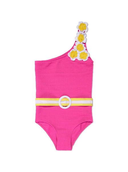  Nessi Byrd Kids Crinkled One-shoulder Swimsuit - Pink 