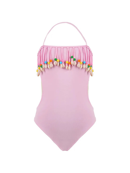  Nessi Byrd Kids Gabriella Beaded Fringed Swimsuit - Pink 