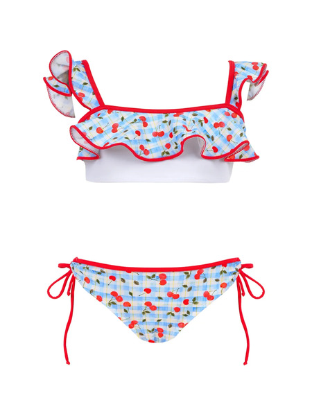  Nessi Byrd Kids Zola Ruffled Cherry-print Bikini - Blue 