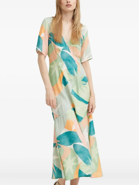  Never Fully Dressed Abstract-print V-neck Midi Dress - Green 