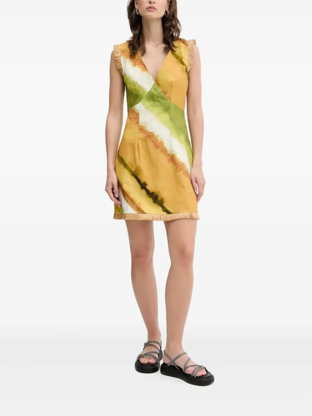  Never Fully Dressed Deia Abstract-print Fringe Mini Dress - Yellow 