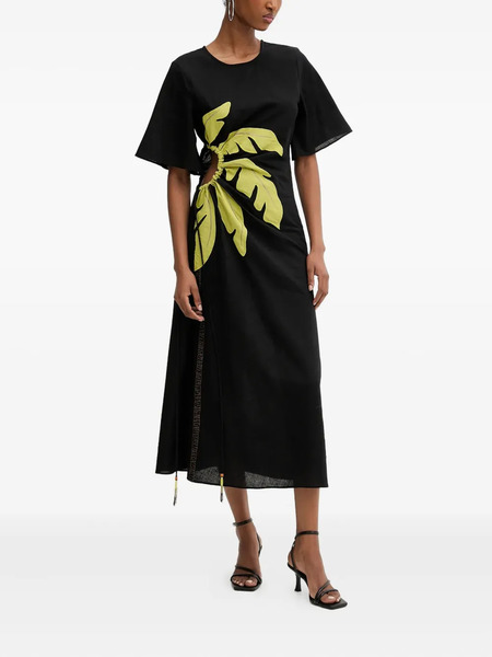  Never Fully Dressed Leaf Cut-out Midi Dress - Black 
