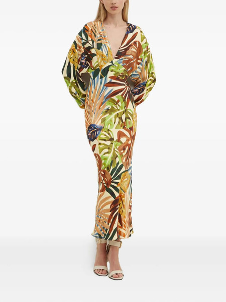  Never Fully Dressed Leaf-print V-neck Dress - Green 
