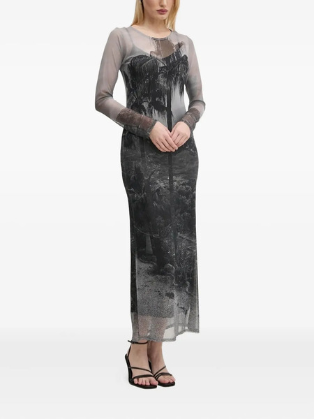  Never Fully Dressed Palm-tree Print Midi Dress - Black 