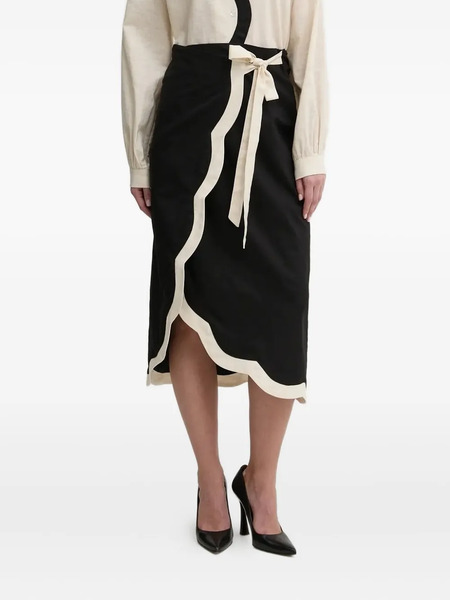  Never Fully Dressed Scallop-hem Tie-waist Midi Skirt - Black 