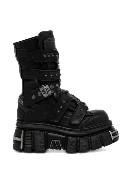  New Rock Buckle-studded Boots - Black 
