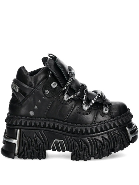  New Rock Flame-detailed Platform Sneakers - Black 