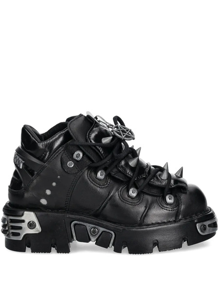  New Rock Lace-up Stud-details Sneakers - Black 