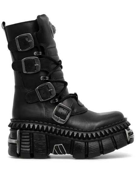  New Rock 80mm Buckle Platform Boots - Black 