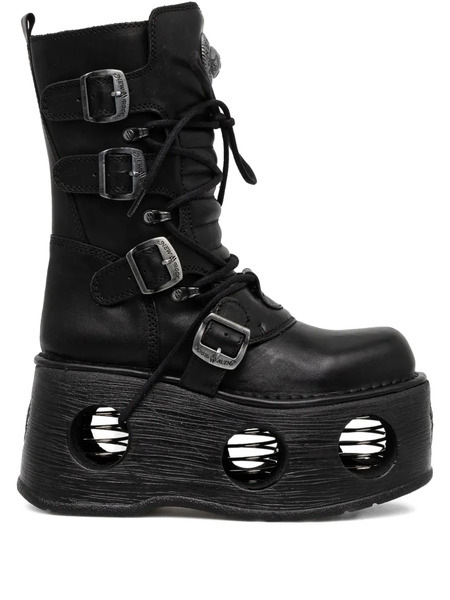  New Rock 100mm Buckle Platform Boots - Black 