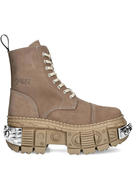  New Rock 100mm Lace-up Platform Combat Boots - Neutrals 