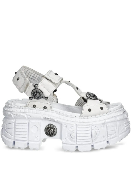  New Rock 100mm Studded Platform Sandals - White 