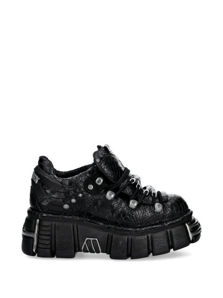  New Rock Silver-tone Hardware Textured Sneakers - Black 