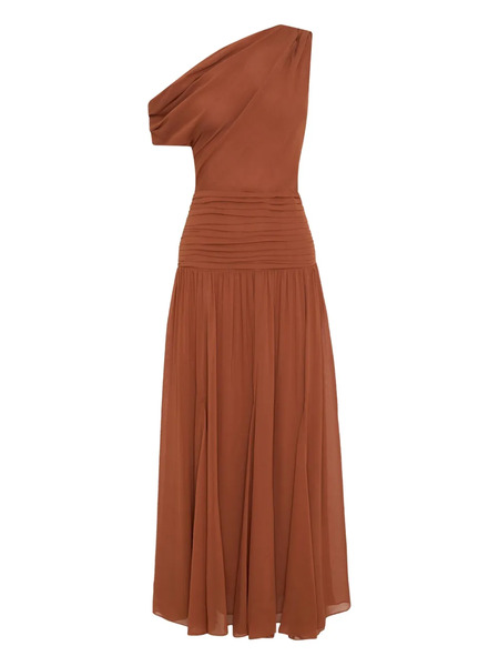  Nicholas Reece One-shoulder Pleated Midi Dress - Brown 