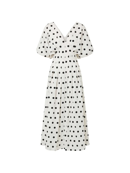  Nicholas V-neck Polka Dot Midi Dress - White 