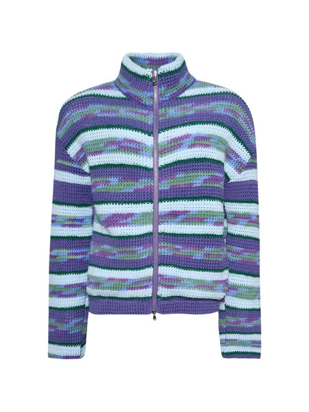  Nigel Xavier Striped Crochet Zip-up Jacket - Purple 