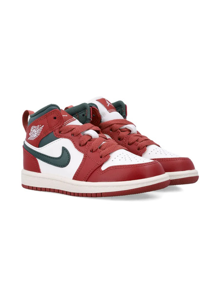  Nike Kids Jordan 1 Mid Leather Sneakers - Red 