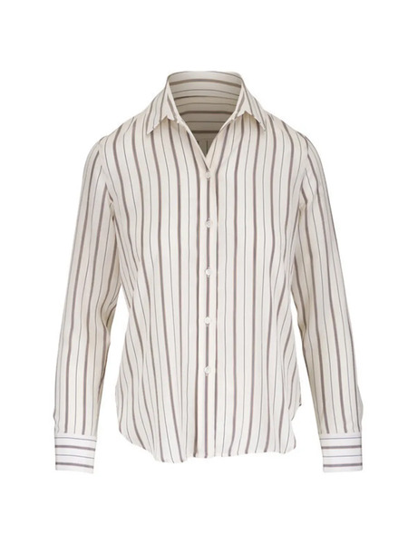  Nili Lotan Gaia Long-sleeve Striped Shirt - Neutrals 