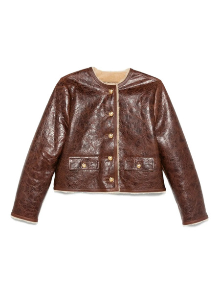  Nili Lotan Zanie Button Leather Jacket - Brown 