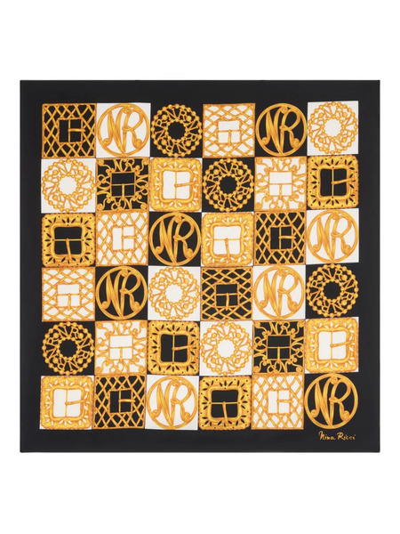  Nina Ricci Checkered Silk Scarf - Black 