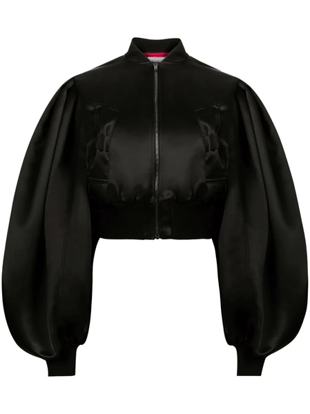  Nina Ricci Cropped Satin Bomber Jacket - Black 