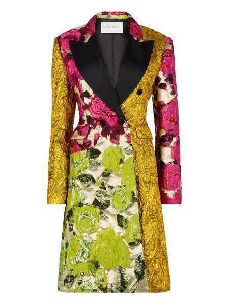  Nina Ricci Patchwork Jacquard Double-breasted Coat - Yellow 